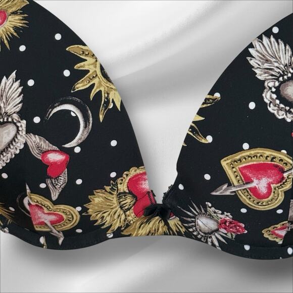 Torrid Curve 360 Back Smoothing Push Up Plunge Black Bra 40D Hearts Roses Padded - Picture 3 of 6